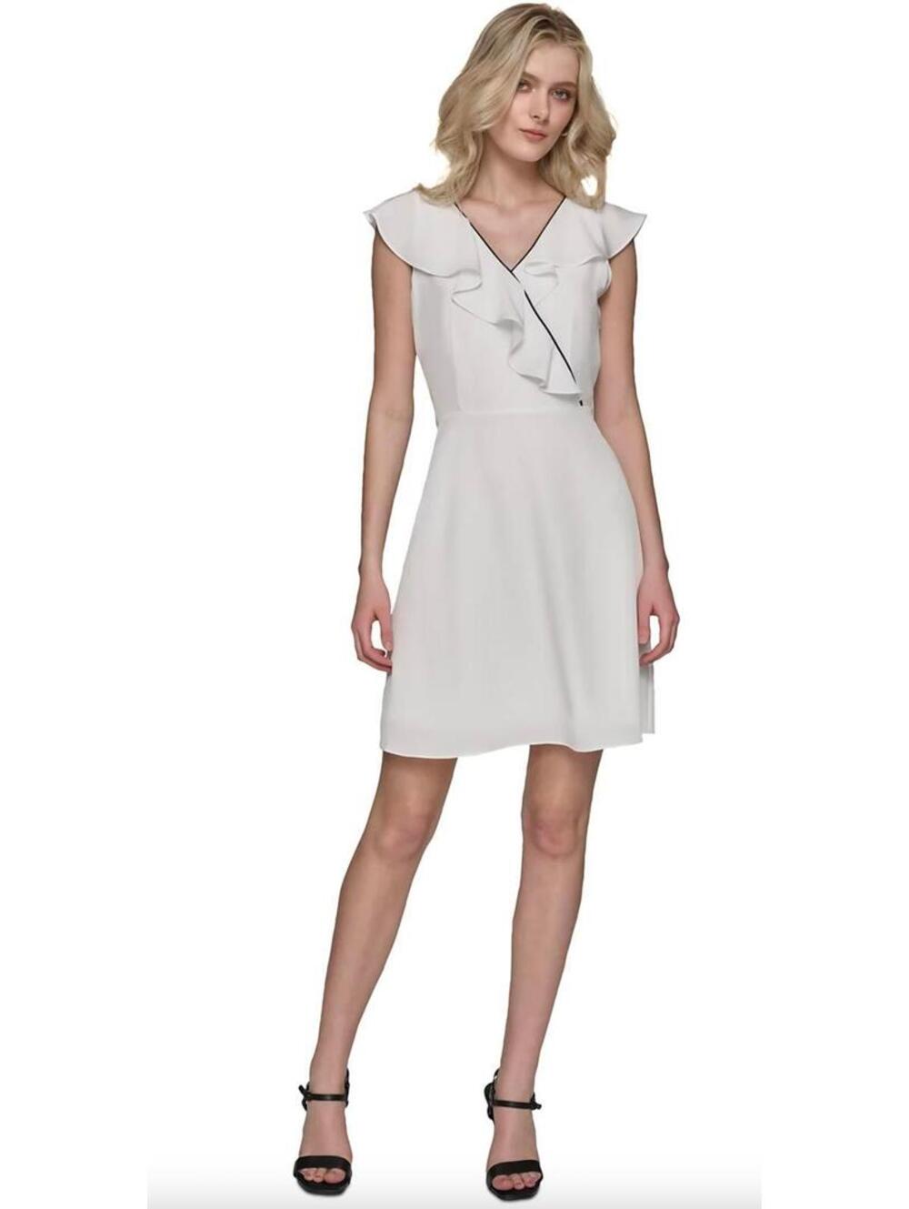 Karl Lagerfeld Paris White Ruffle Wrap Style Dress Size 16 - Picture 1 of 6